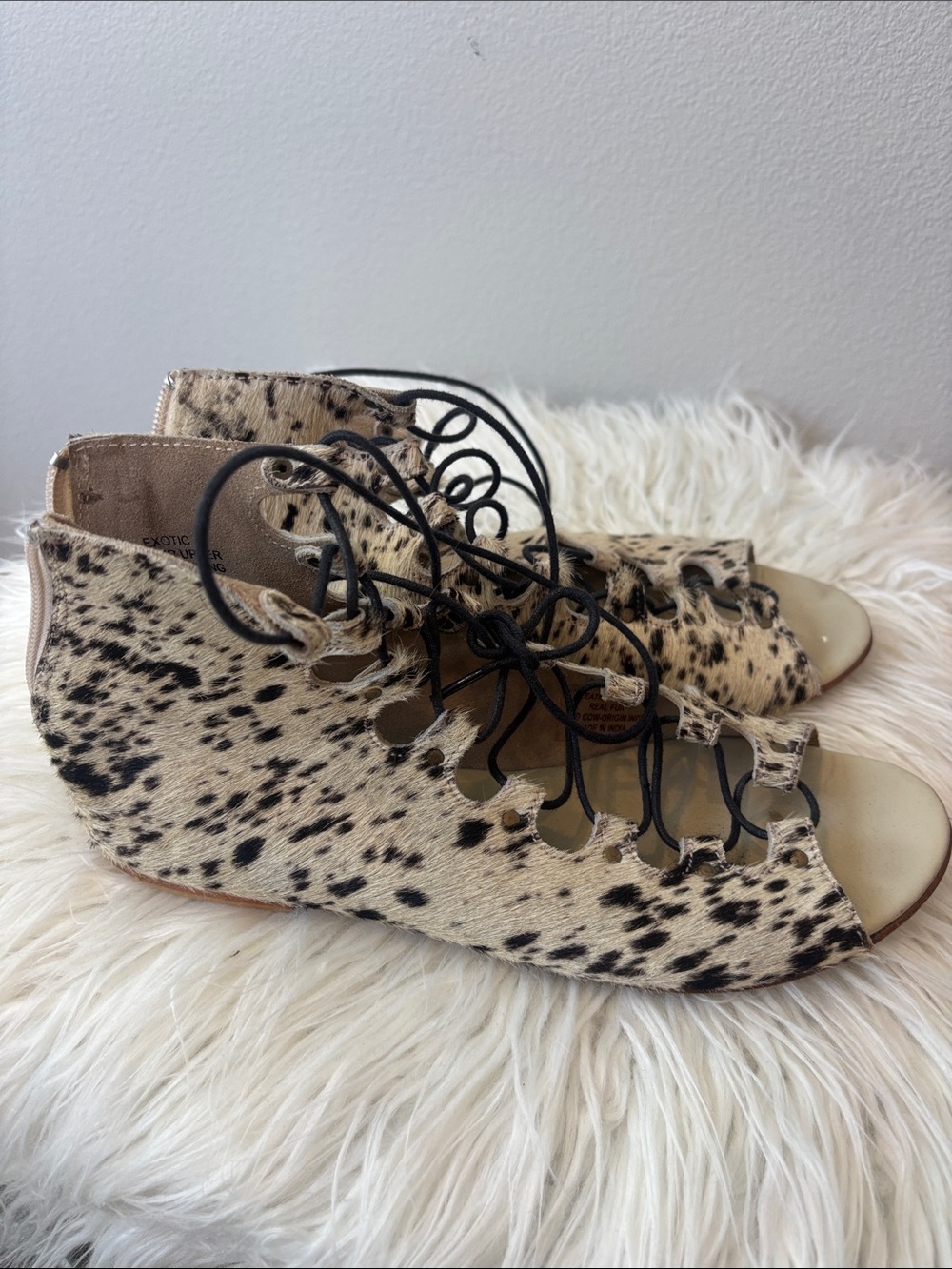 Matisse Leopard Print Lace-Up Peep Toe Women’s Sandals - Beige/Black 7.5